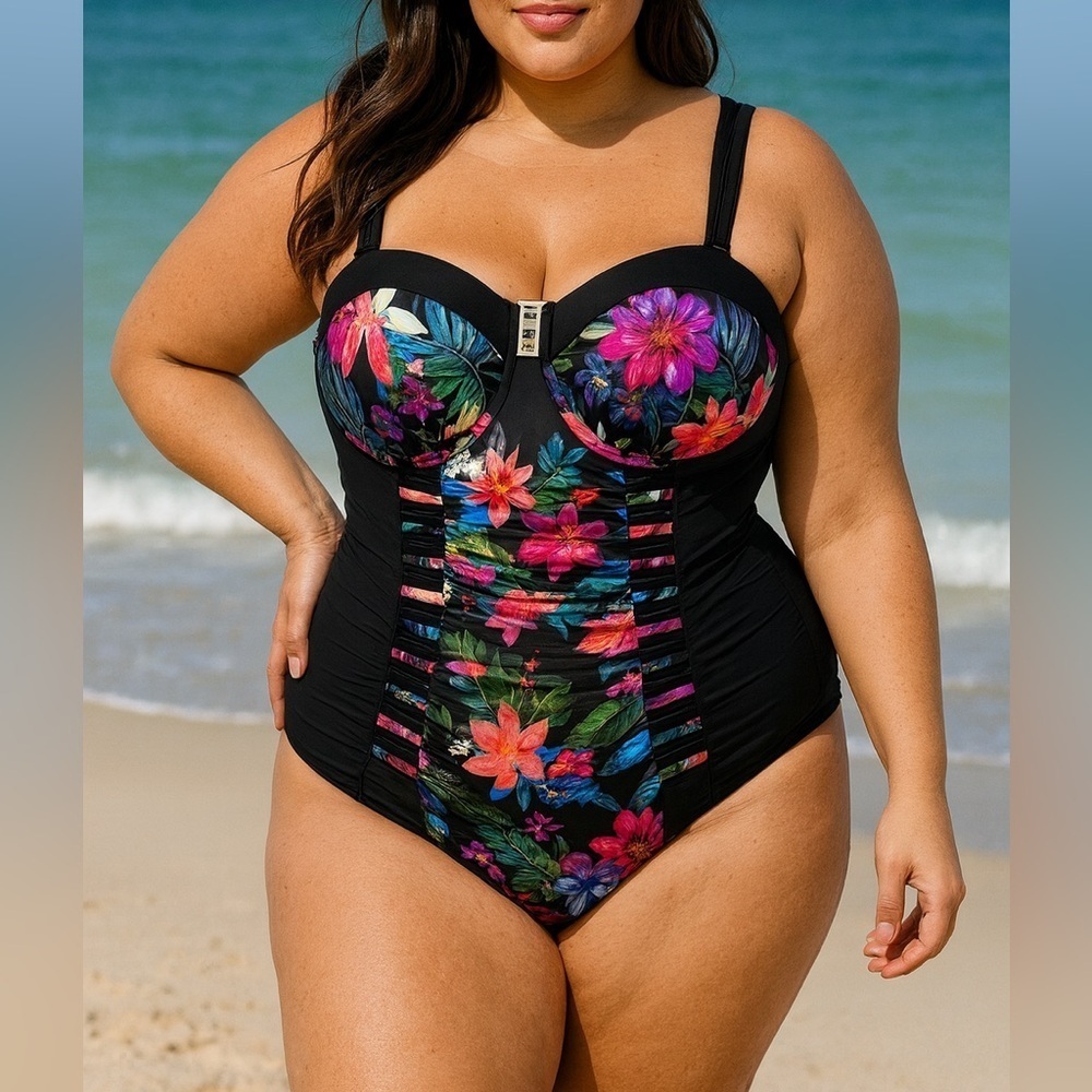 Swimsuits For All Bright Floral Ruched Underwire One Piece Swimsuit Women 20 NWT